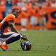 Former Denver Broncos wide receiver Demaryius Thomas pauses during a game against the Houston Texans in 2012.